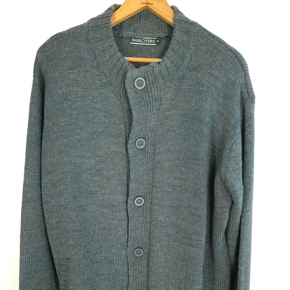 Woolovers Sweater Men's XL British Wool Heathered Blue Gray Button Zip Cardigan